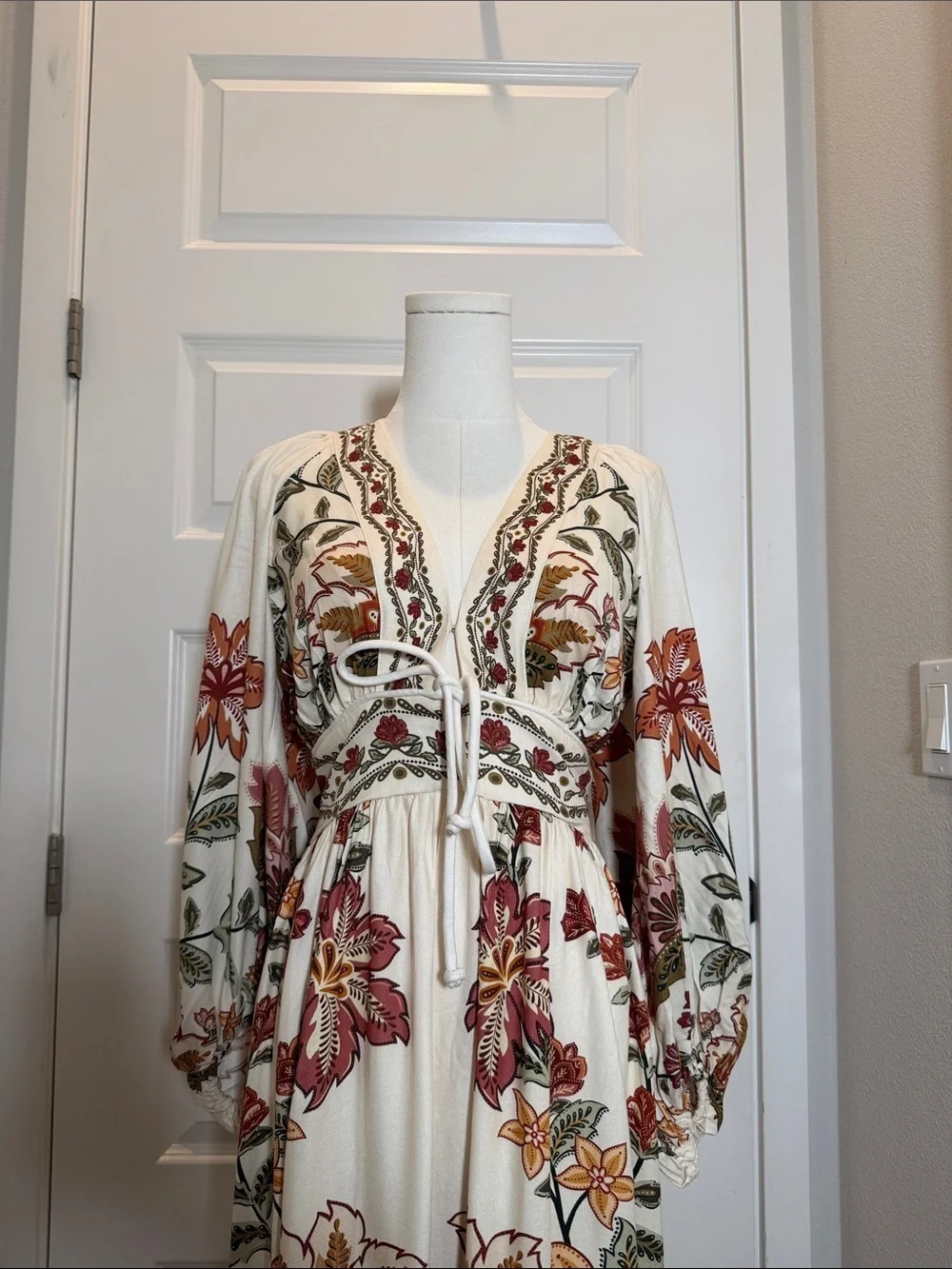 FARM Rio White Maxi Dress with Orange and Green Floral  Size S
